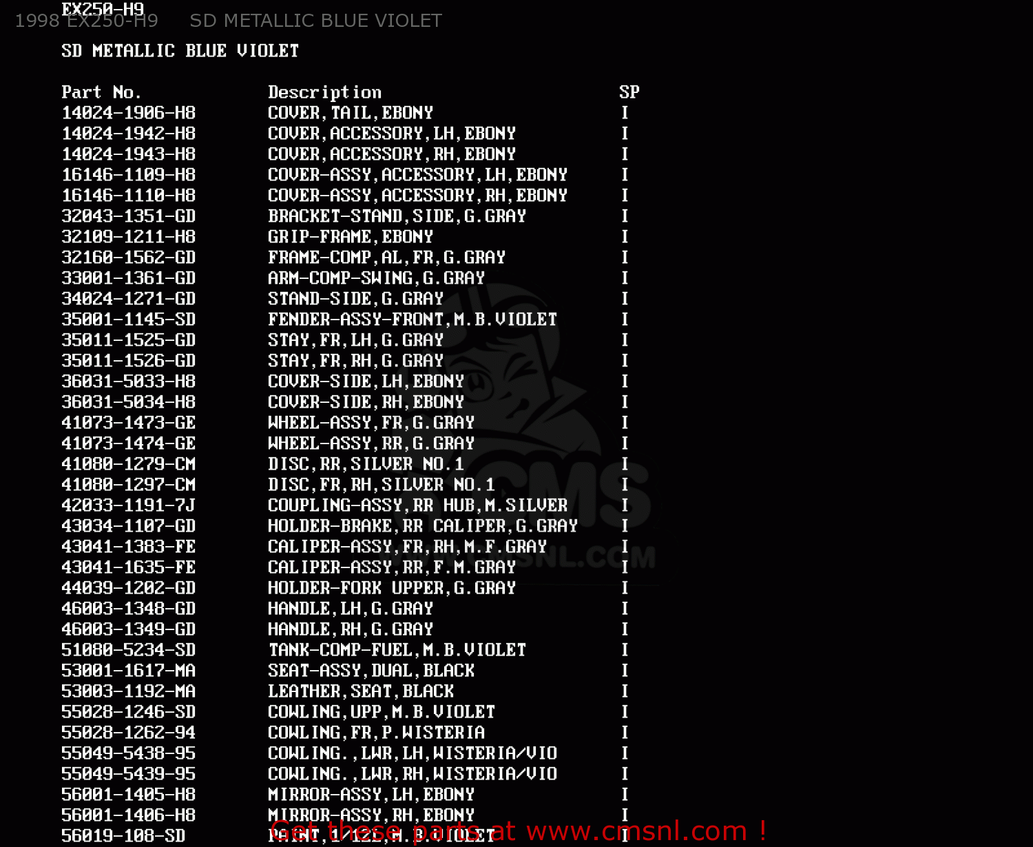 1998 EX250-H9     SD METALLIC BLUE VIOLET EX250H7 ZZR250 1996 EUROPE NL