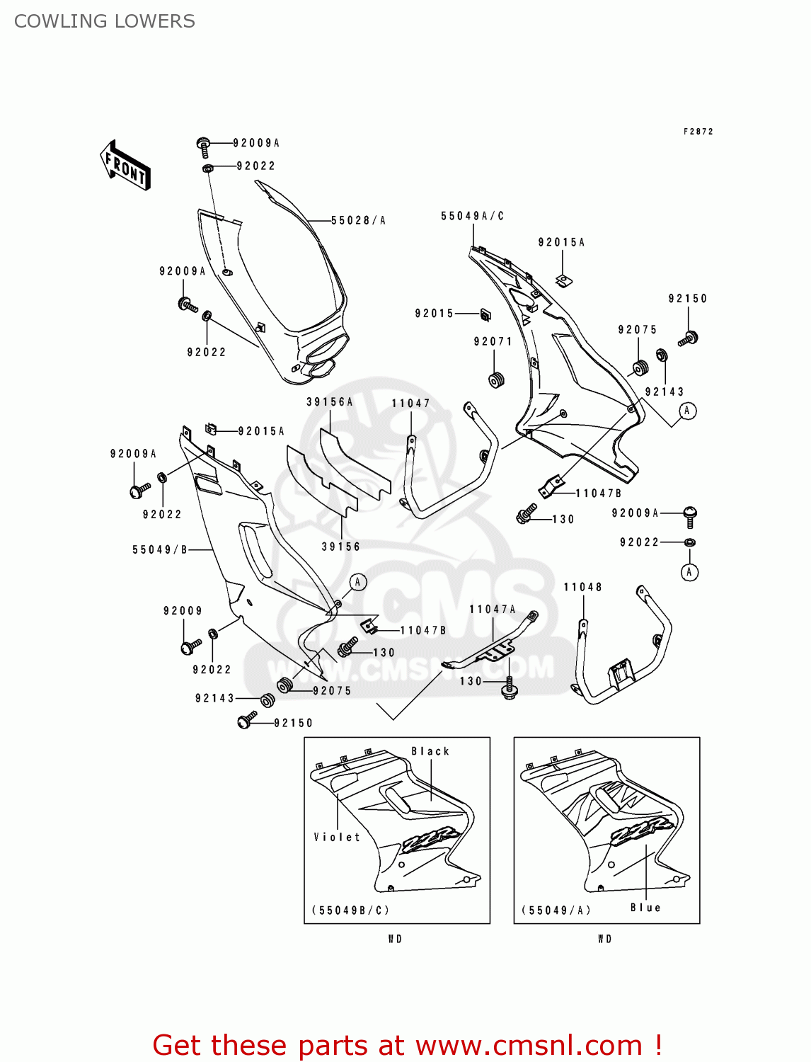 COWLING LOWERS EX250H7 ZZR250 1996 EUROPE NL