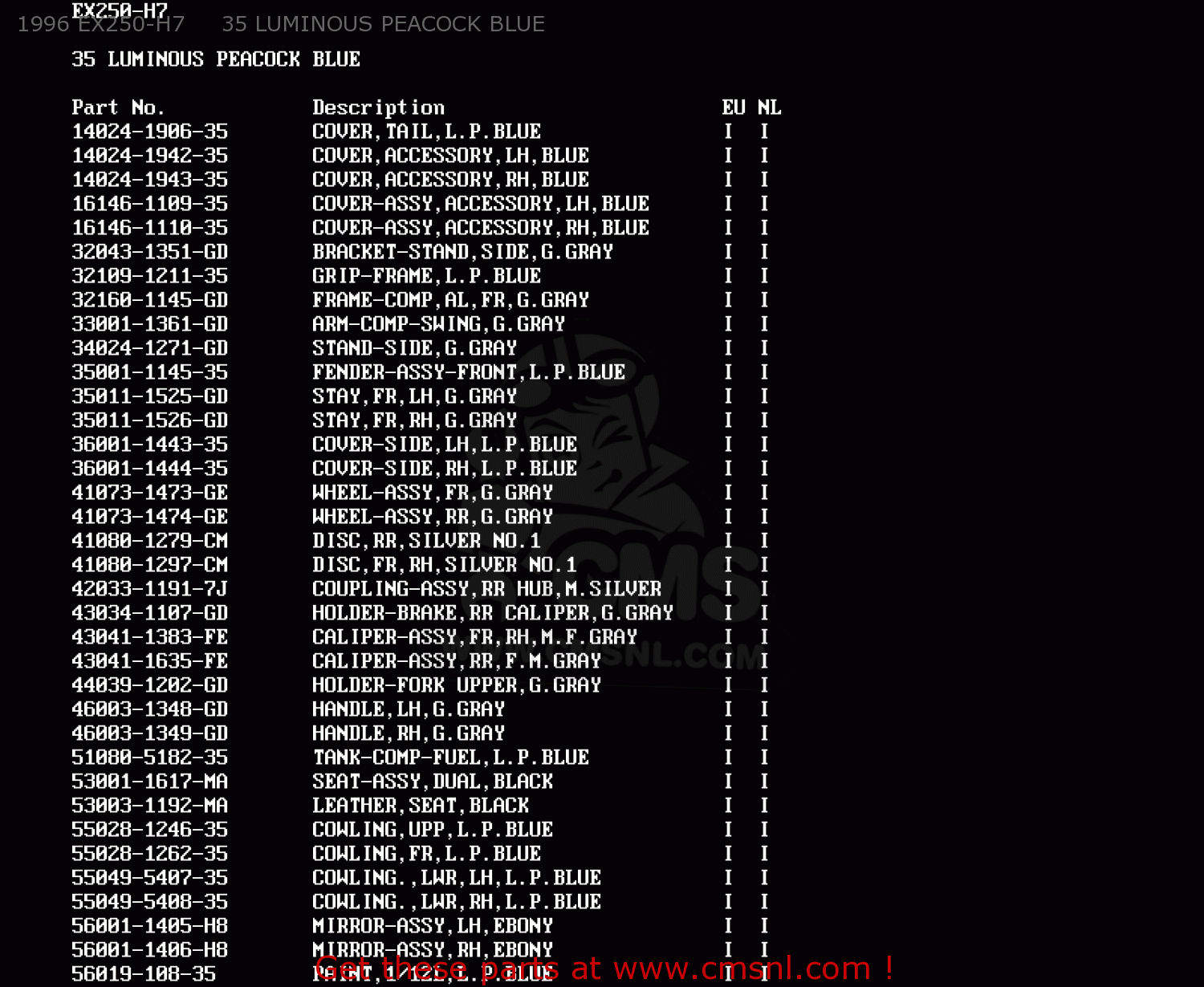 1996 EX250-H7     35 LUMINOUS PEACOCK BLUE EX250H8 ZZR250 1997 ITALY
