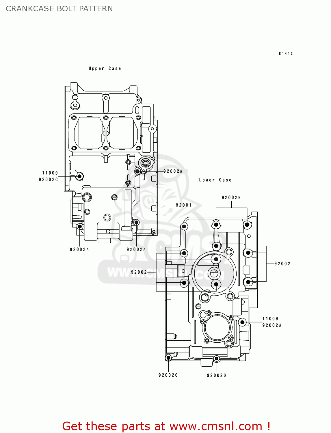 CRANKCASE BOLT PATTERN EX250H9 ZZR250 1998 SPAIN