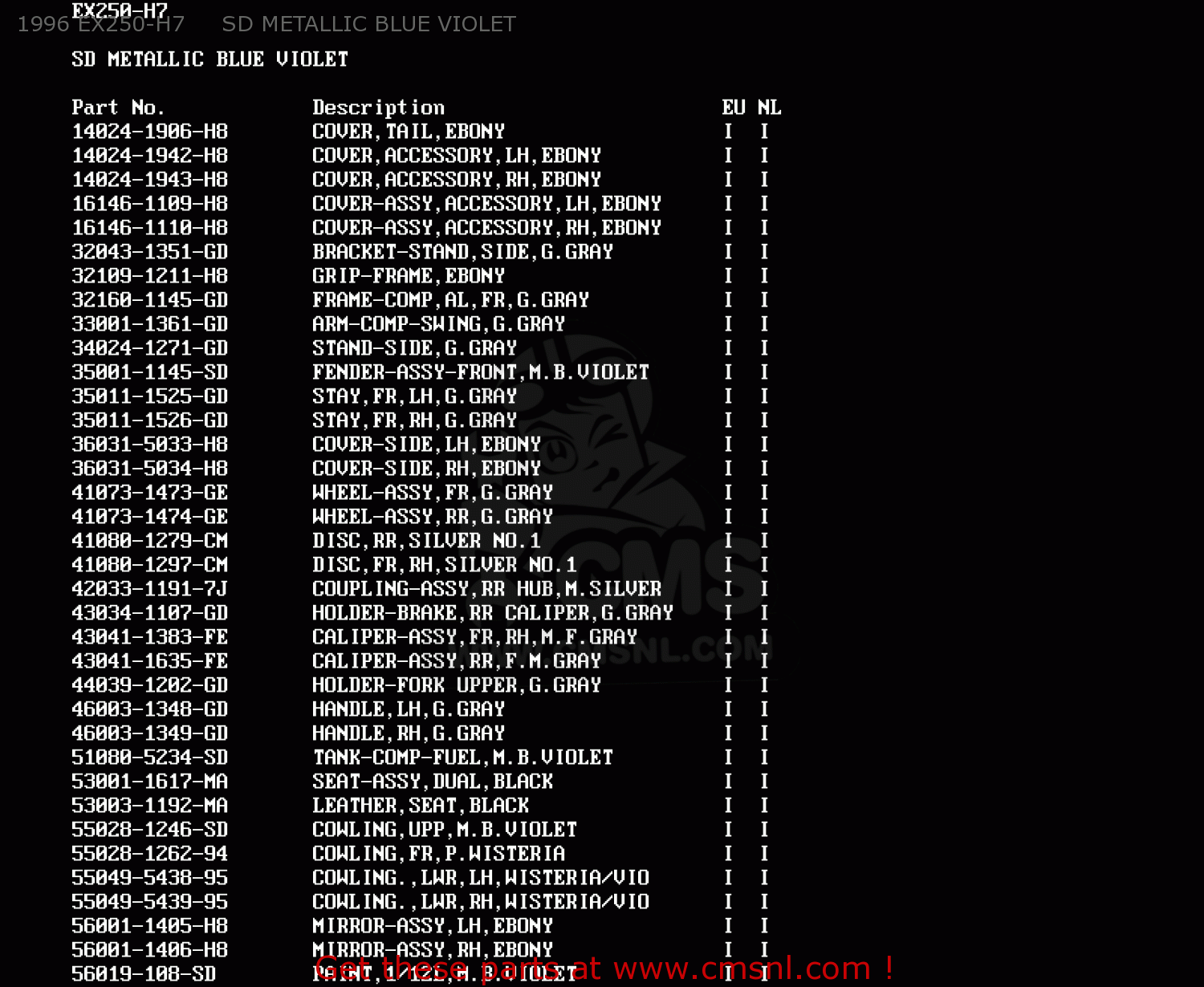1996 EX250-H7     SD METALLIC BLUE VIOLET EX250H9 ZZR250 1998 SPAIN