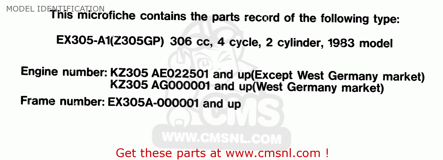 MODEL IDENTIFICATION EX305A1 Z305GP 1983 EUROPE UK IT WG