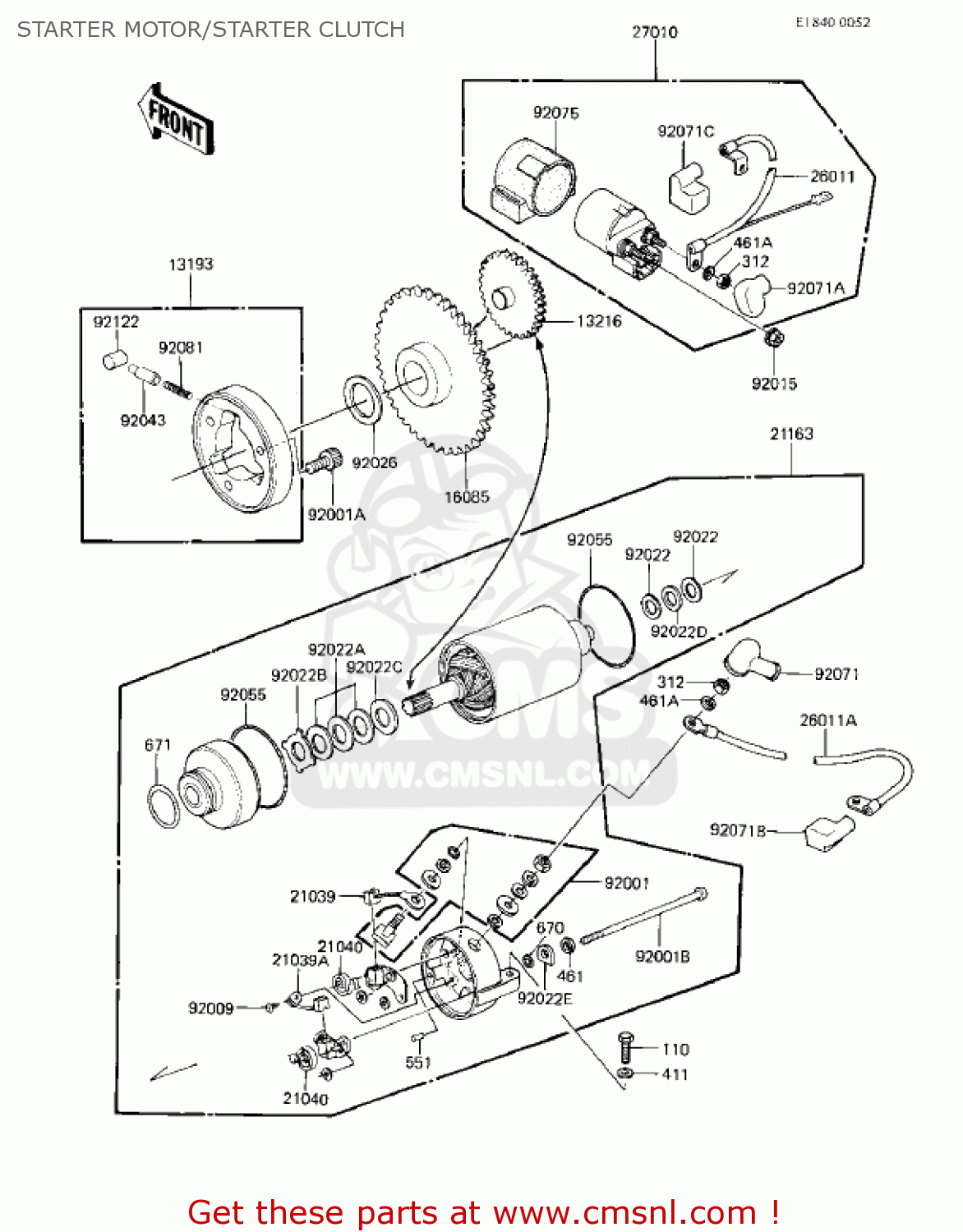 STARTER MOTOR/STARTER CLUTCH EX305B1 GPZ305 1985 USA CANADA