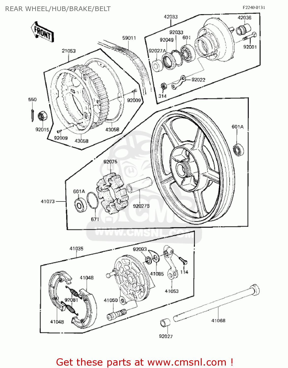 REAR WHEEL/HUB/BRAKE/BELT EX305B1 GPZ305 1985 USA CANADA