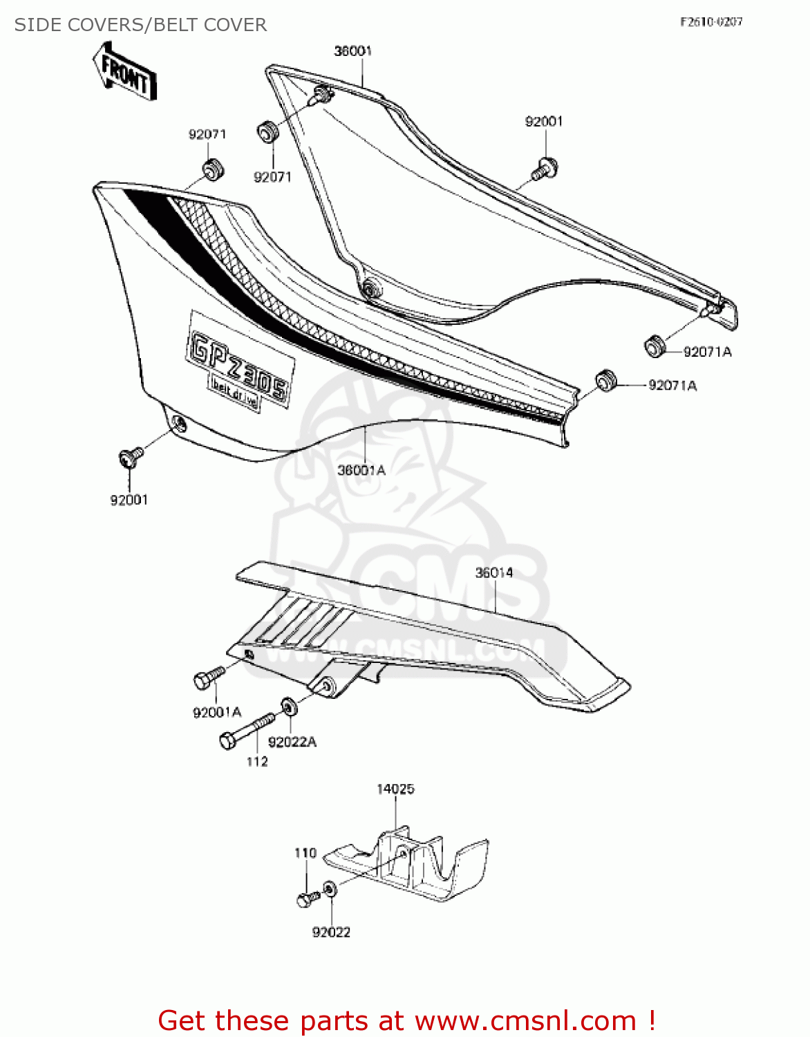 SIDE COVERS/BELT COVER EX305B1 GPZ305 1985 USA CANADA