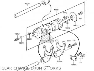 GEAR CHANGE DRUM & FORKS - EX305B1 GPZ305 1985 USA CANADA