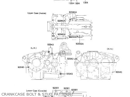 CRANKCASE BOLT & STUD PATTERN - EX305B1 GPZ305 1985 USA CANADA