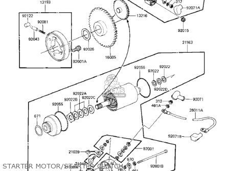 STARTER MOTOR/STARTER CLUTCH - EX305B1 GPZ305 1985 USA CANADA