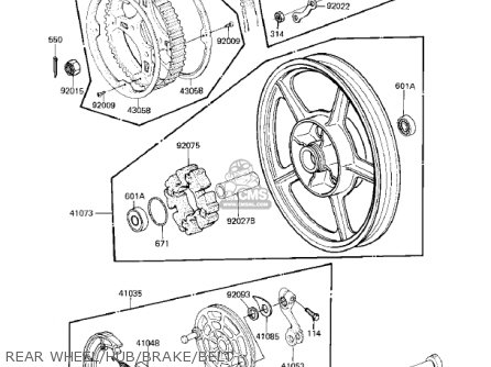 REAR WHEEL/HUB/BRAKE/BELT - EX305B1 GPZ305 1985 USA CANADA