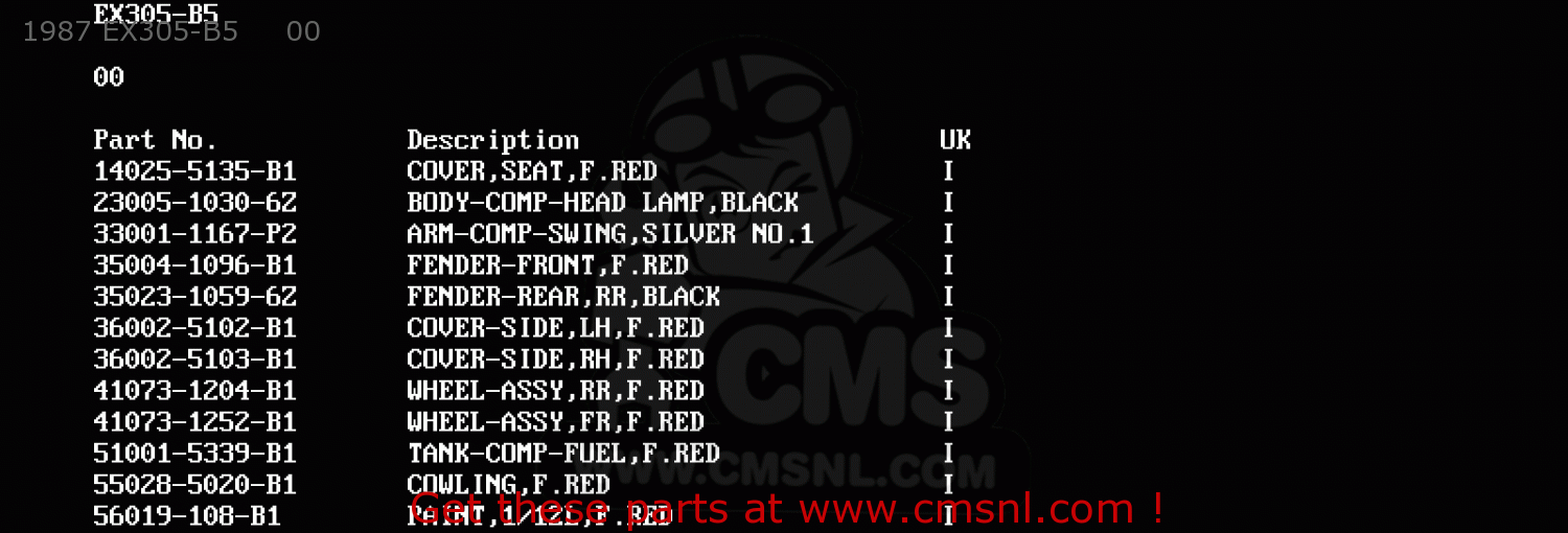 1987 EX305-B5     00 EX305B2 GPZ305 1984 EUROPE UK GR IT FG / BELT DRIVE