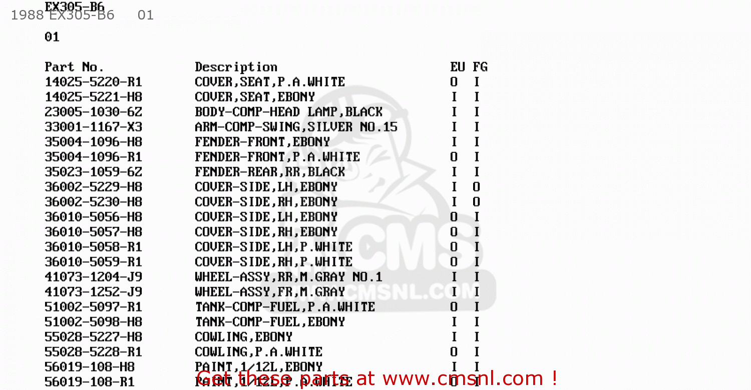 1988 EX305-B6     01 EX305B2 GPZ305 1984 EUROPE UK GR IT FG / BELT DRIVE