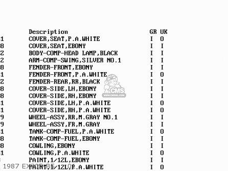 1987 EX305-B5     01 - EX305B2 GPZ305 1984 EUROPE UK GR IT FG / BELT DRIVE