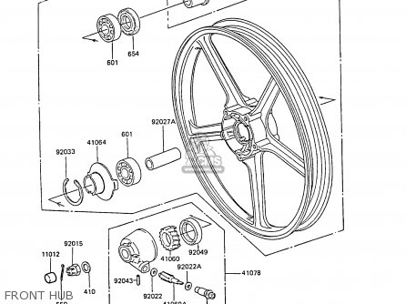 FRONT HUB - EX305B2 GPZ305 1984 EUROPE UK GR IT FG / BELT DRIVE
