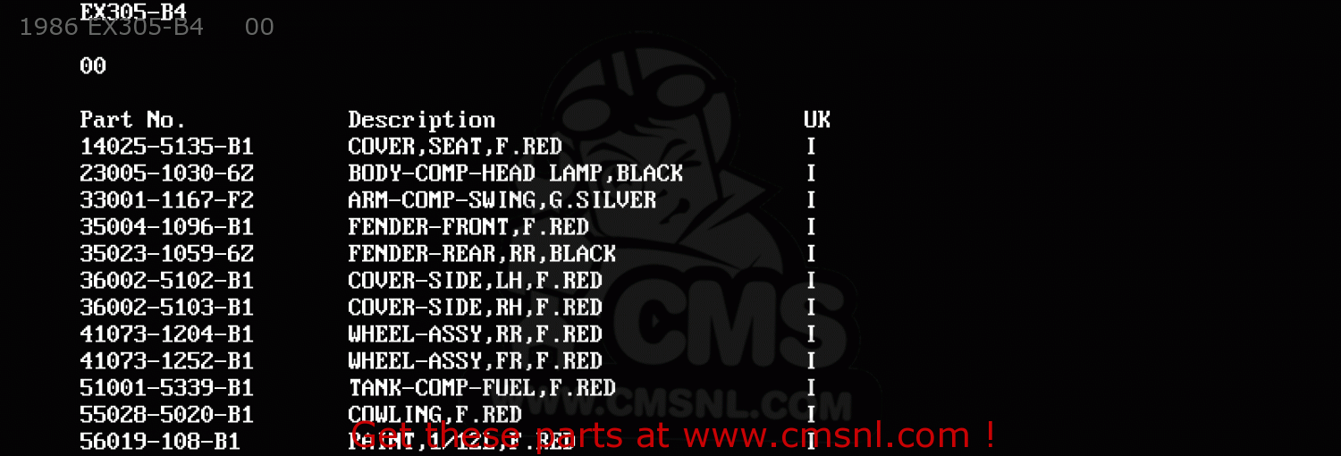 1986 EX305-B4     00 EX305B3 GPZ305 1985 UNITED KINGDOM FG / BELT DRIVE