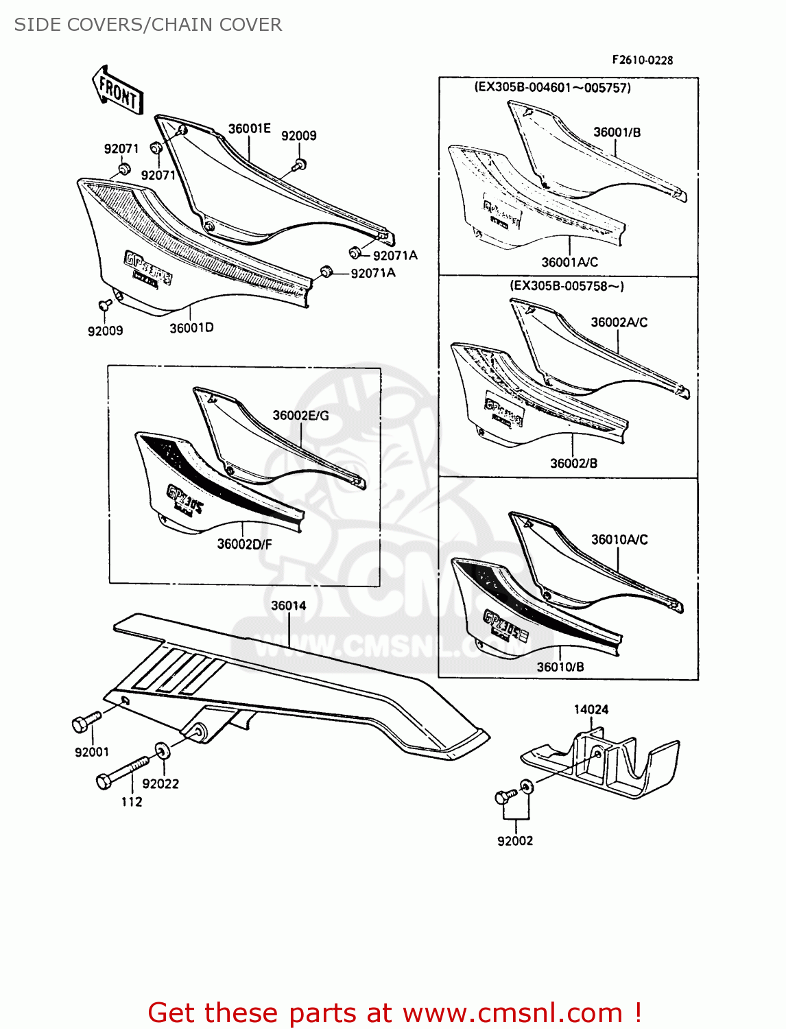 SIDE COVERS/CHAIN COVER EX305B3 GPZ305 1985 UNITED KINGDOM FG / BELT DRIVE