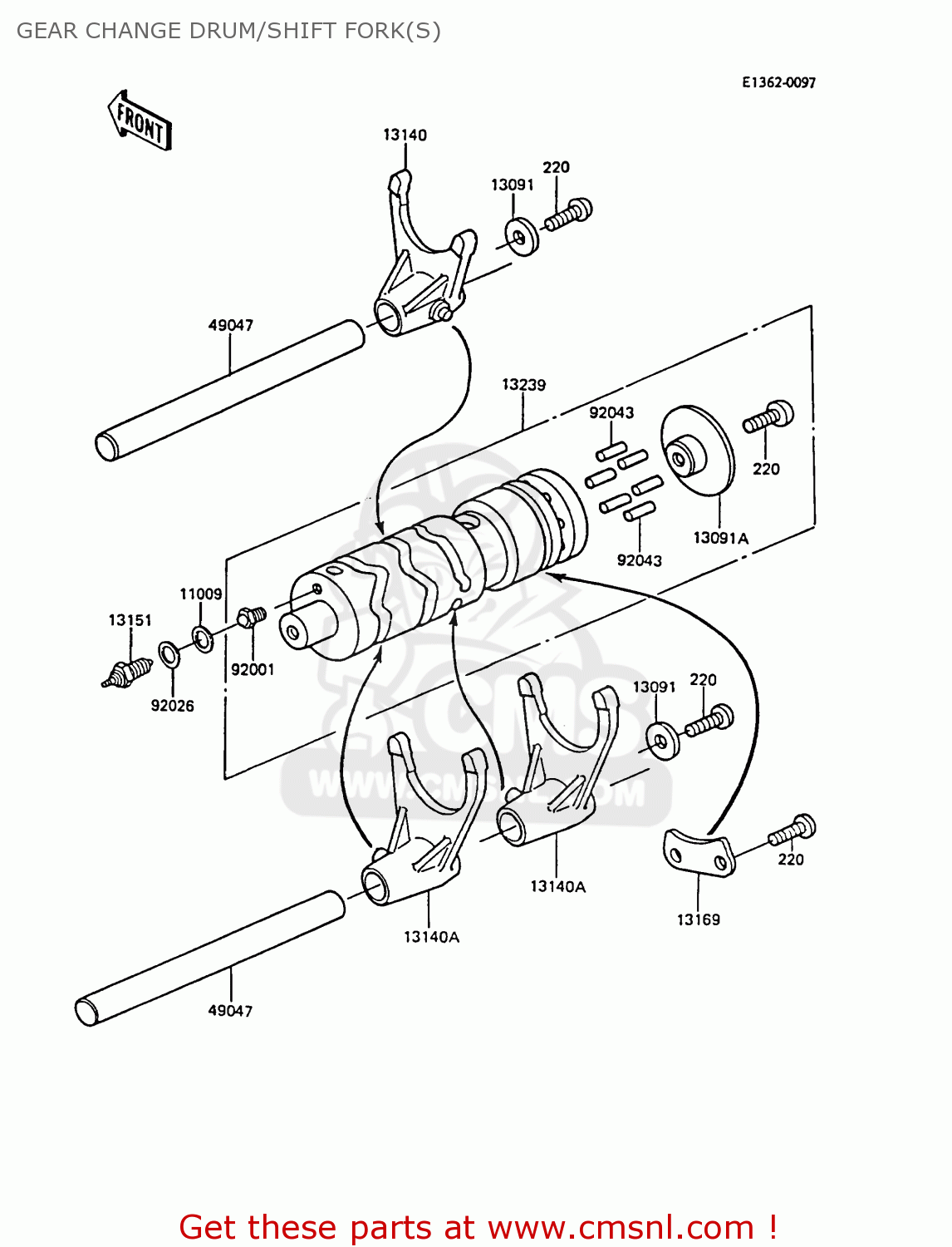 GEAR CHANGE DRUM/SHIFT FORK(S) EX305B4 GPZ305 1986 UNITED KINGDOM / BELT DRIVE