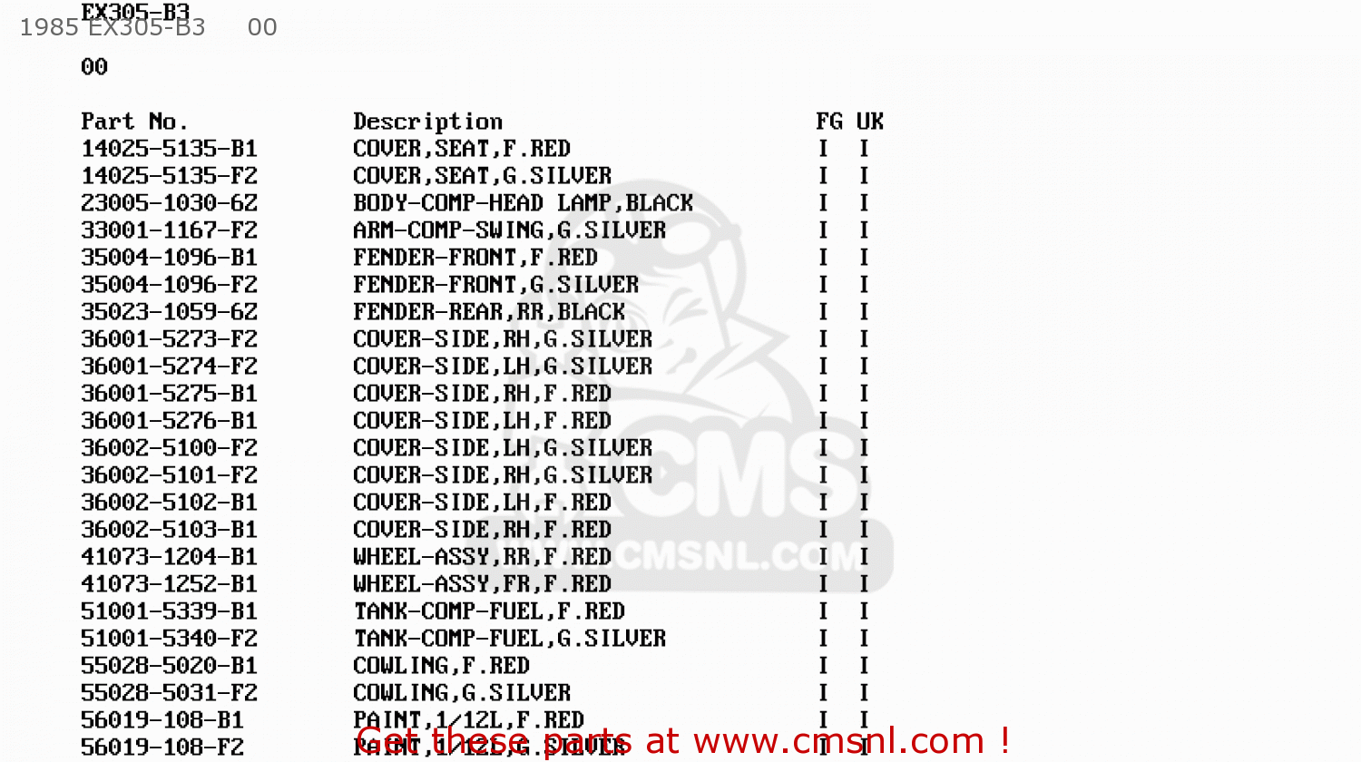 1985 EX305-B3     00 EX305B4 GPZ305 1986 UNITED KINGDOM / BELT DRIVE