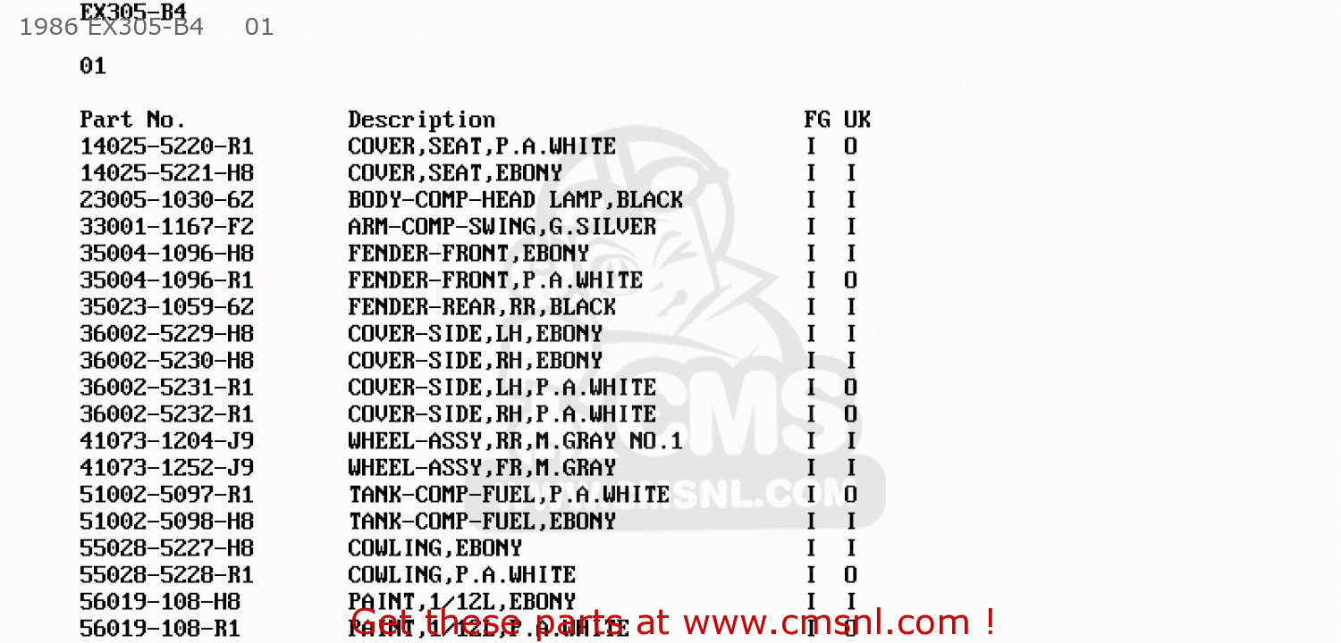 1986 EX305-B4     01 EX305B5 GPZ305 1987 UNITED KINGDOM / BELT DRIVE
