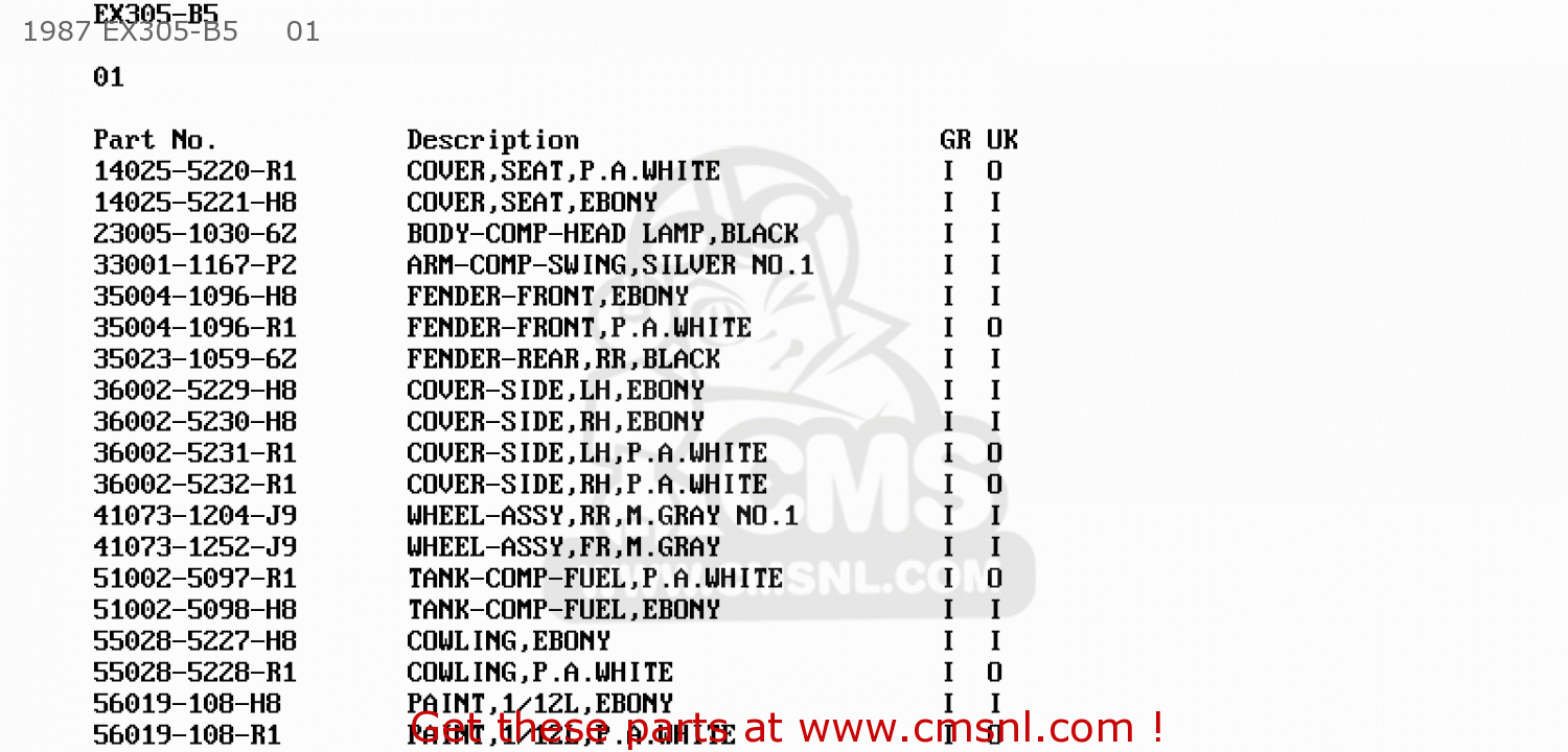 1987 EX305-B5     01 EX305B6 GPZ305 1988 EUROPE FG / BELT DRIVE