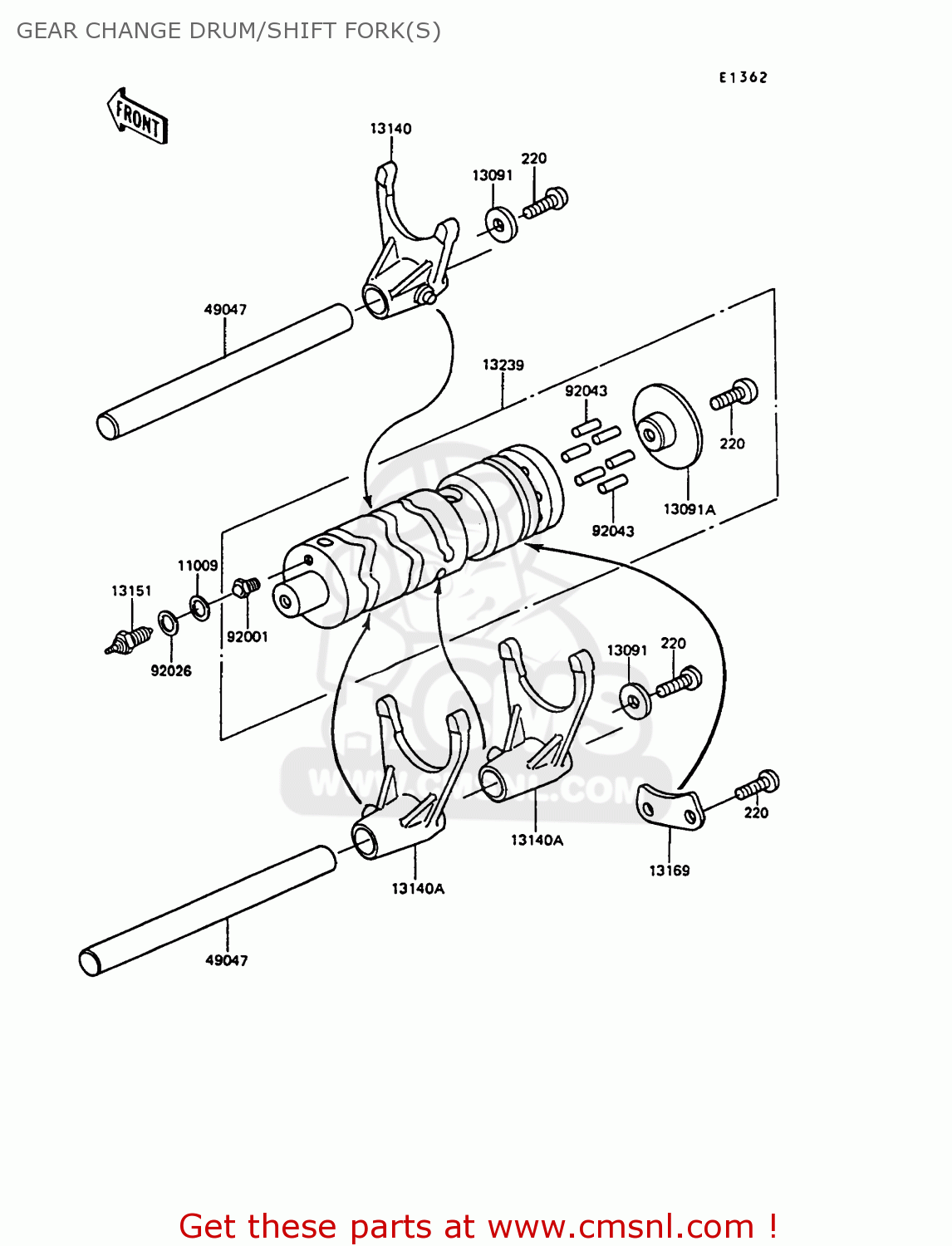 GEAR CHANGE DRUM/SHIFT FORK(S) EX305B7 GPZ305 1989 FG / BELT DRIVE