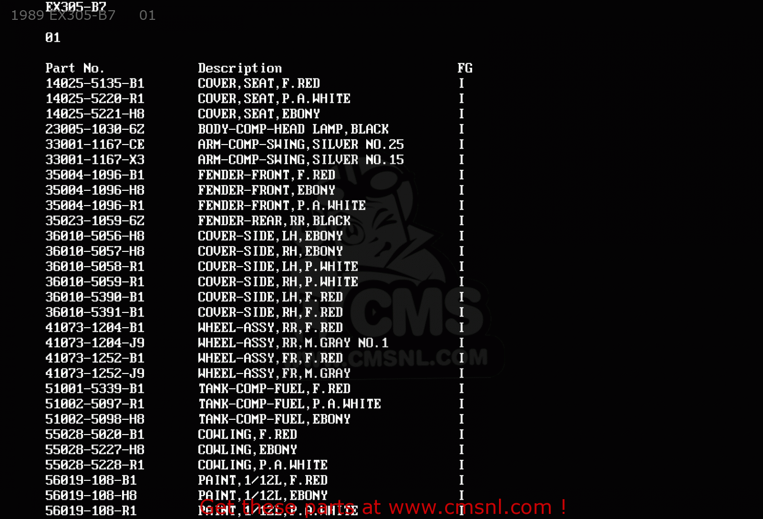 1989 EX305-B7     01 EX305B7 GPZ305 1989 FG / BELT DRIVE