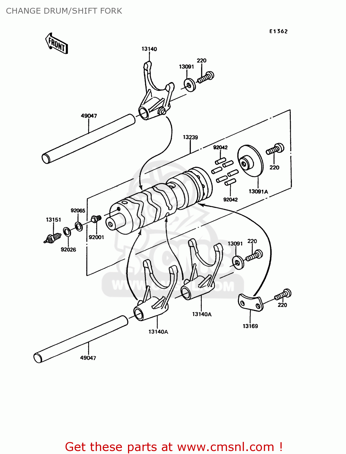 CHANGE DRUM/SHIFT FORK EX305B8 GPZ305 1991 EUROPE UK / BELT DRIVE