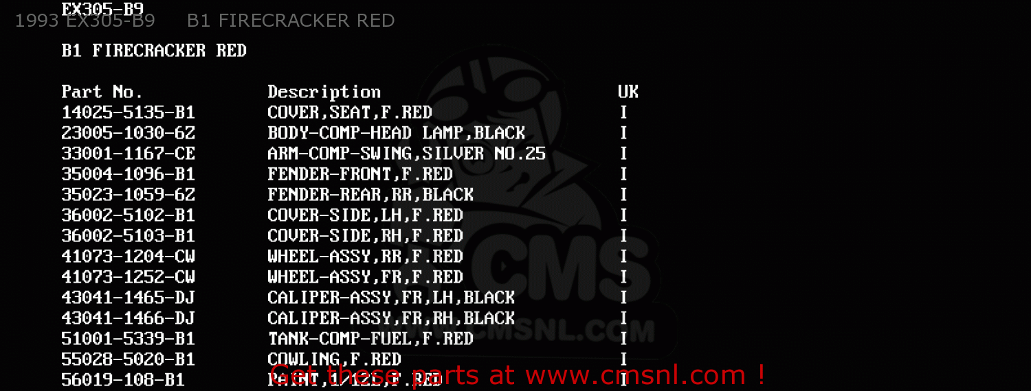 1993 EX305-B9     B1 FIRECRACKER RED EX305B8 GPZ305 1991 EUROPE UK / BELT DRIVE