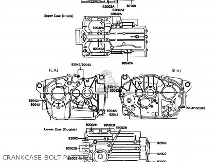 CRANKCASE BOLT PATTERN - EX305B8 GPZ305 1991 EUROPE UK / BELT DRIVE