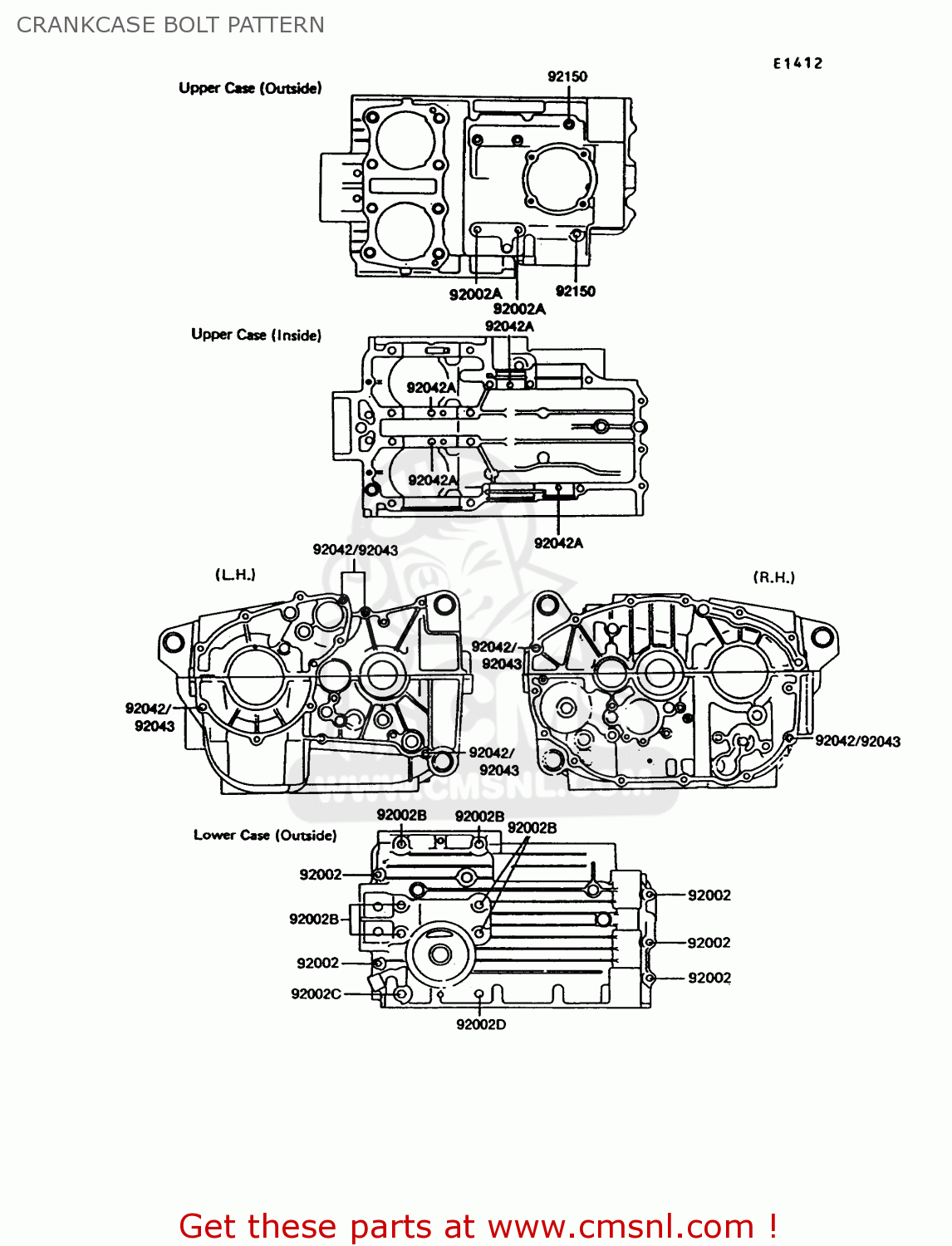 CRANKCASE BOLT PATTERN EX305B9 GPZ305 1993 UNITED KINGDOM / BELT DRIVE