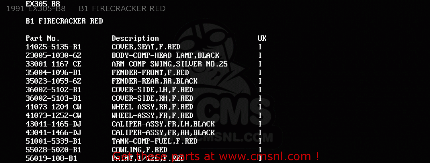 1991 EX305-B8     B1 FIRECRACKER RED EX305B9 GPZ305 1993 UNITED KINGDOM / BELT DRIVE