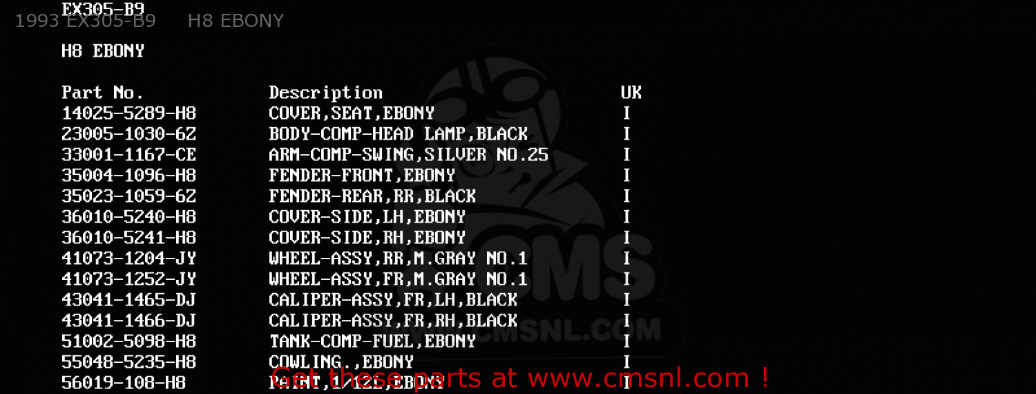 1993 EX305-B9     H8 EBONY EX305B9 GPZ305 1993 UNITED KINGDOM / BELT DRIVE