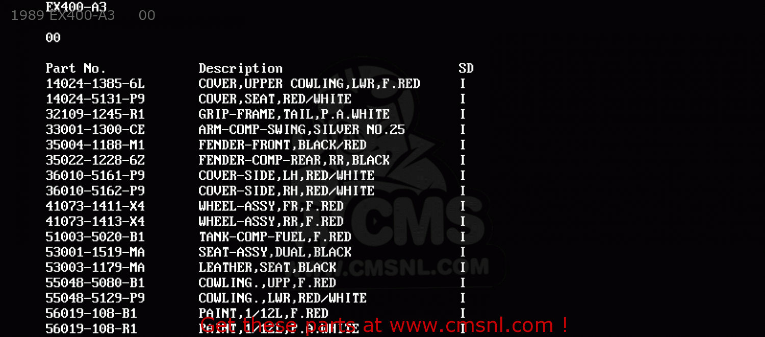 1989 EX400-A3     00 EX400A2 GPZ400S 1988 SWEDEN