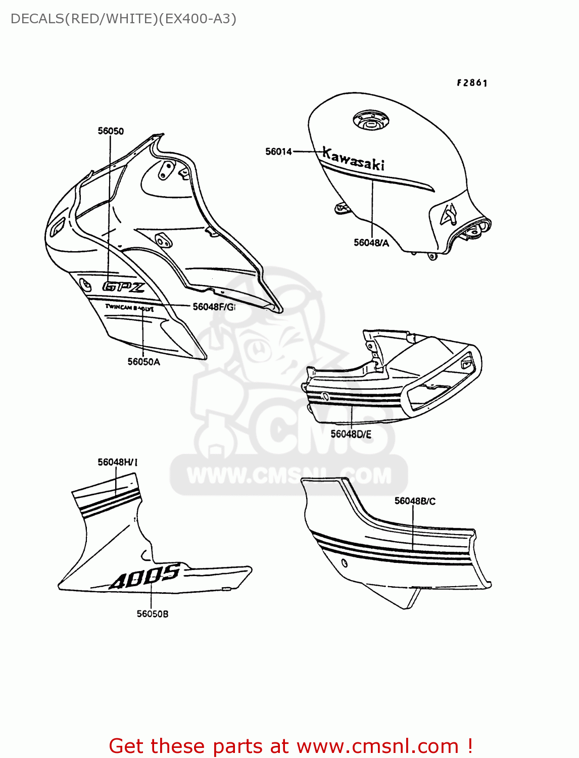 DECALS(RED/WHITE)(EX400-A3) EX400A3 GPZ400S 1989 SWEDEN