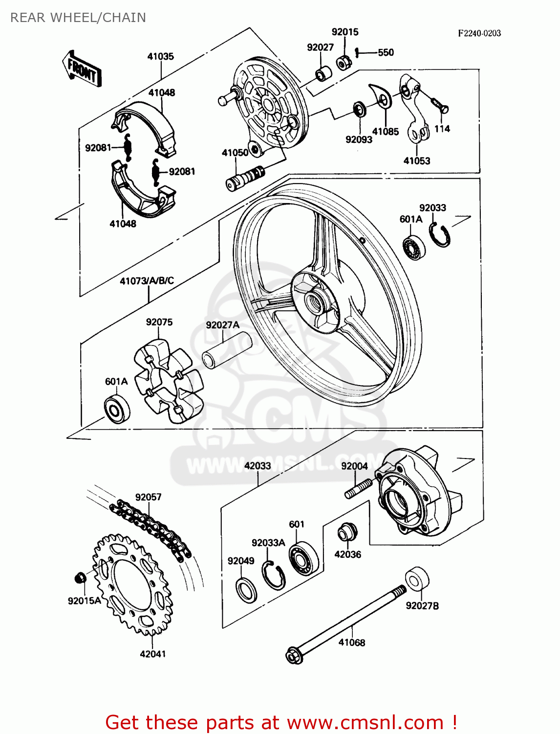 REAR WHEEL/CHAIN EX500A1 1987 USA CALIFORNIA CANADA