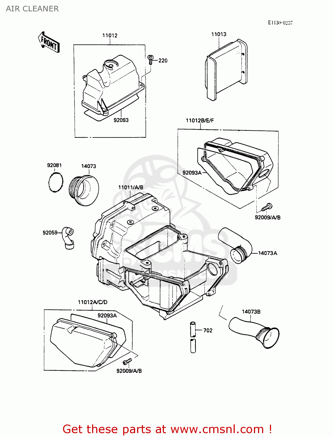 AIR CLEANER EX500A1 GPZ500S 1987 EUROPE UK FR AR FG GR IT NR SD SP ST
