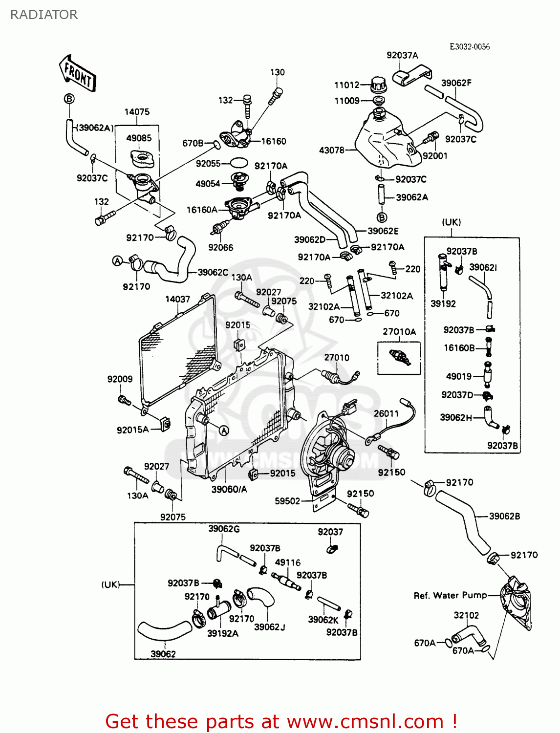 RADIATOR EX500A1 GPZ500S 1987 EUROPE UK FR AR FG GR IT NR SD SP ST