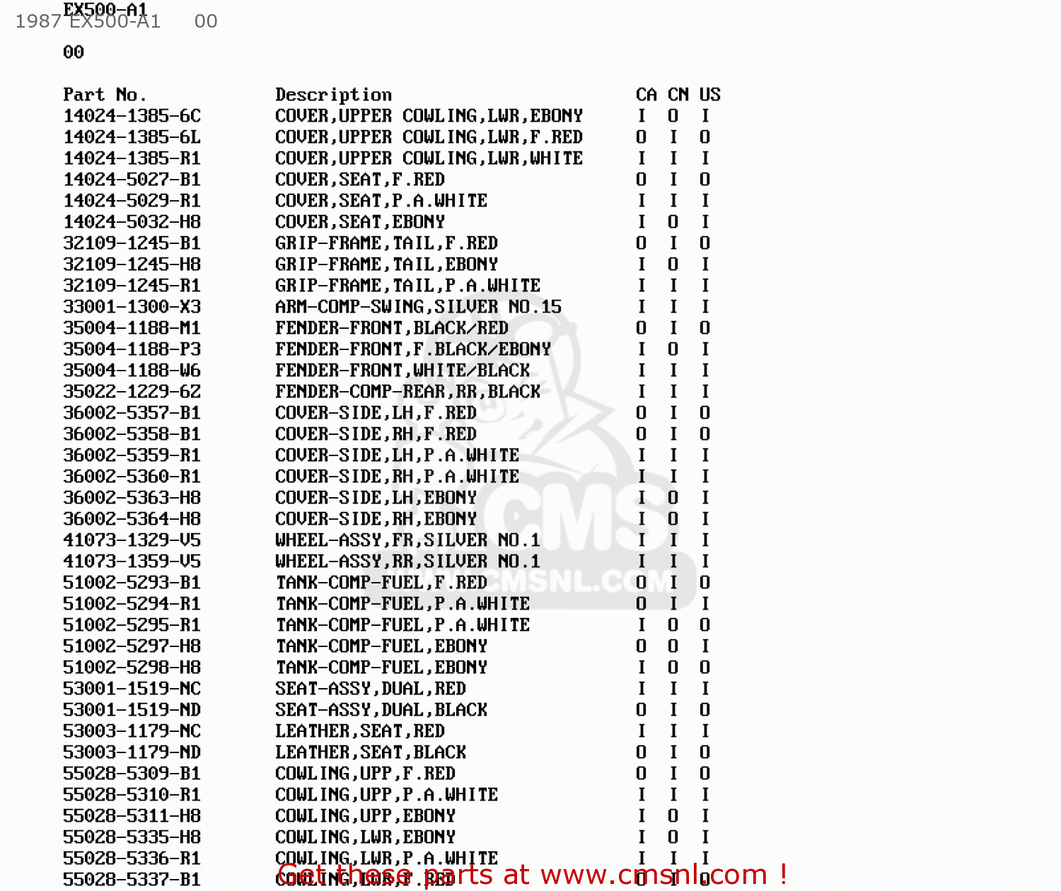 1987 EX500-A1     00 EX500A2 1988 USA CALIFORNIA CANADA