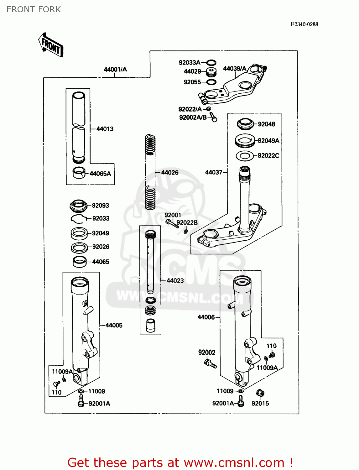 FRONT FORK EX500A2 1988 USA CALIFORNIA CANADA