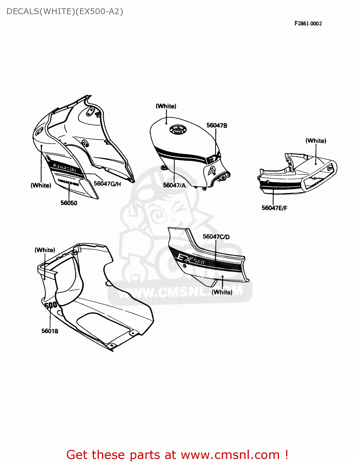 DECALS(WHITE)(EX500-A2) EX500A2 1988 USA CALIFORNIA CANADA