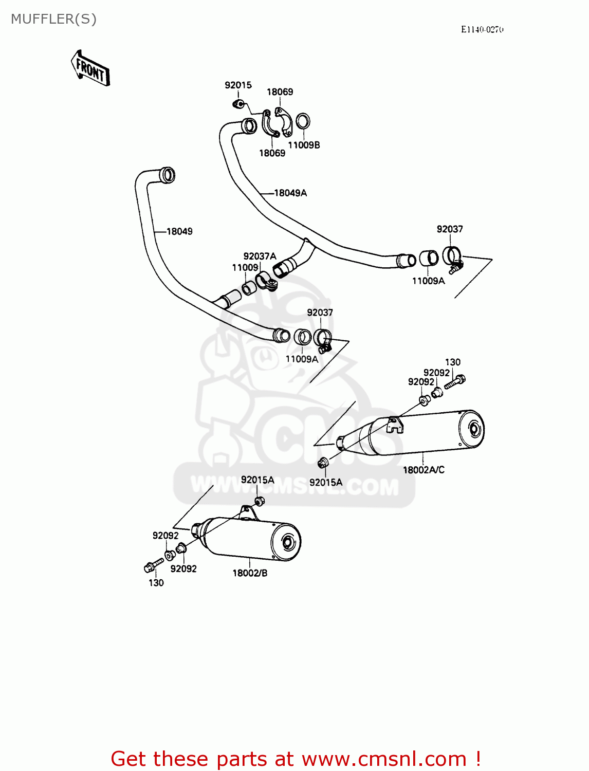 MUFFLER(S) EX500A2 GPZ500S 1988 EUROPE UK AR SD