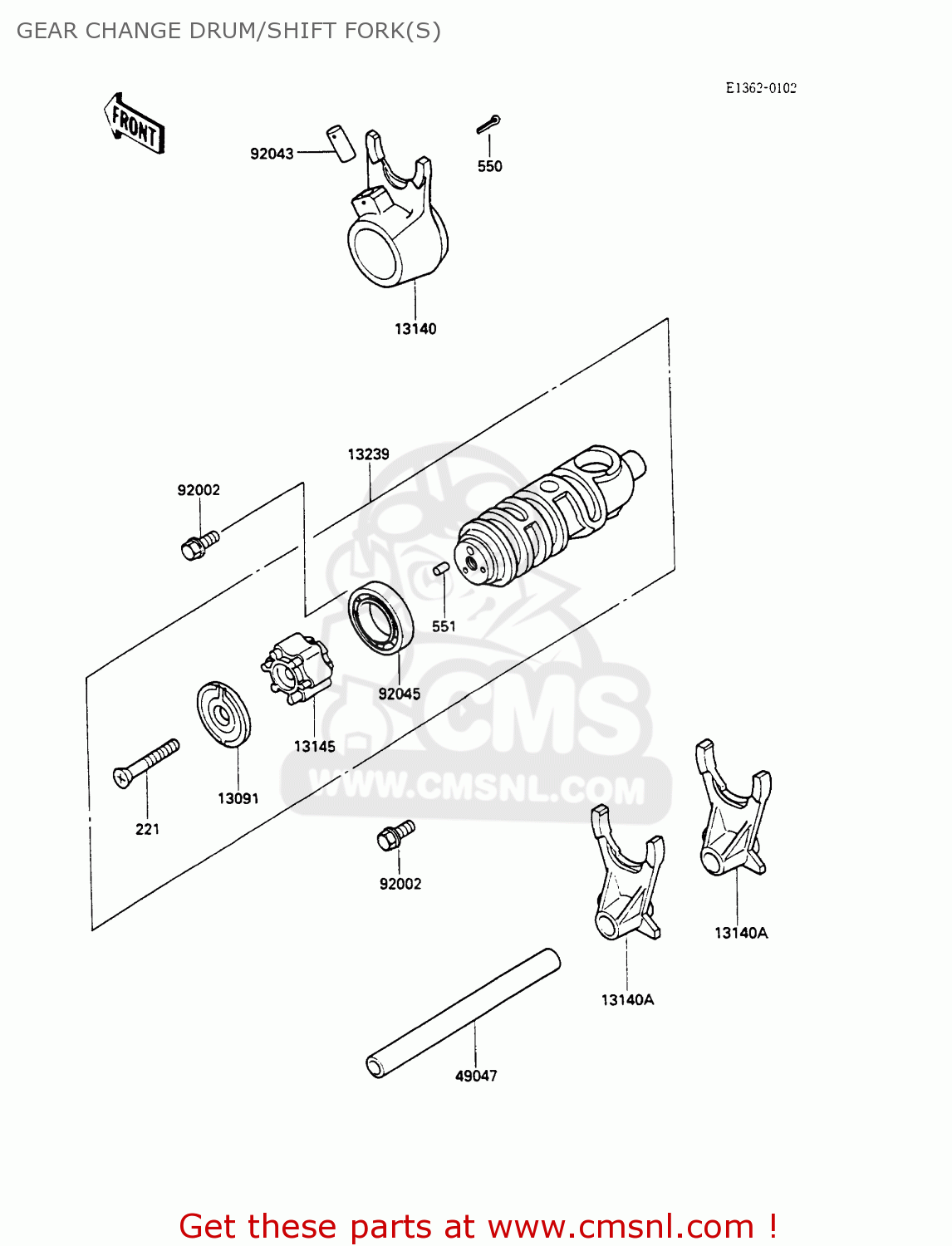 GEAR CHANGE DRUM/SHIFT FORK(S) EX500A2 GPZ500S 1988 EUROPE UK AR SD