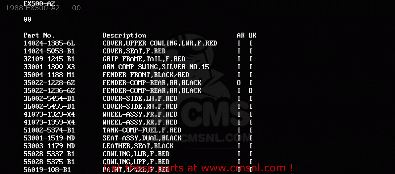 1988 EX500-A2     00 EX500A2 GPZ500S 1988 EUROPE UK AR SD