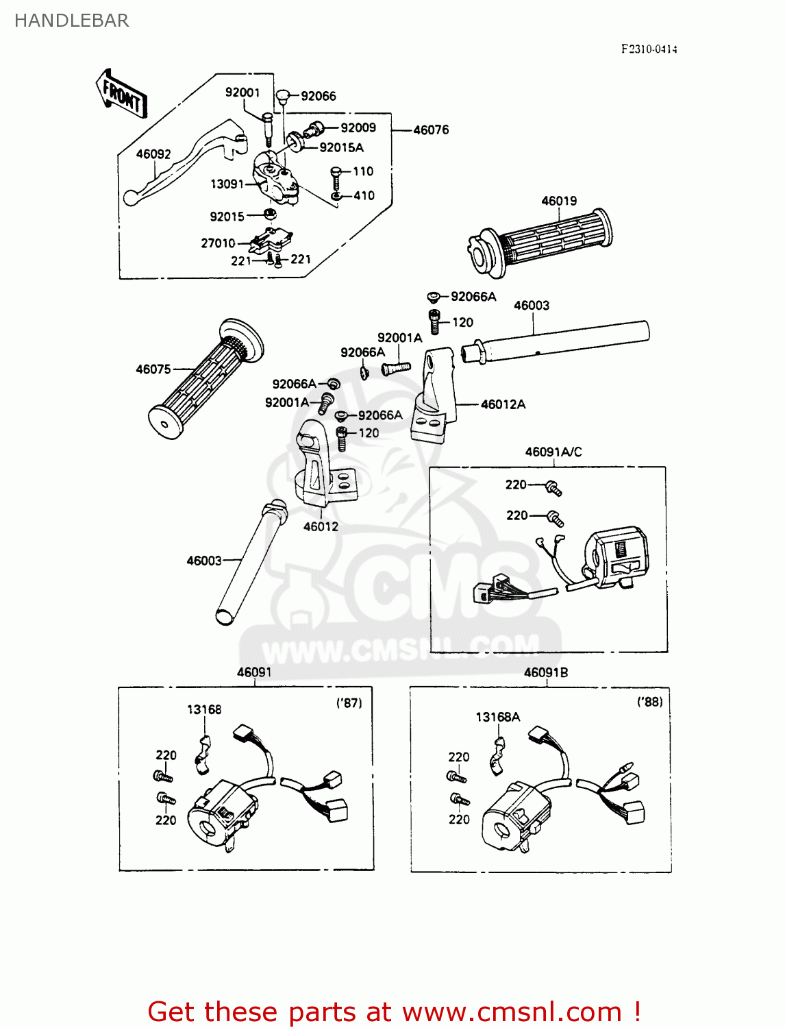 HANDLEBAR EX500A2 GPZ500S 1988 EUROPE UK AR SD