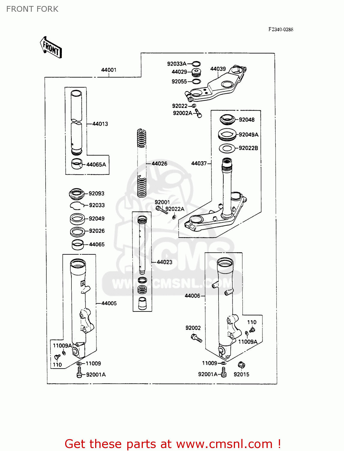FRONT FORK EX500A2 GPZ500S 1988 EUROPE UK AR SD
