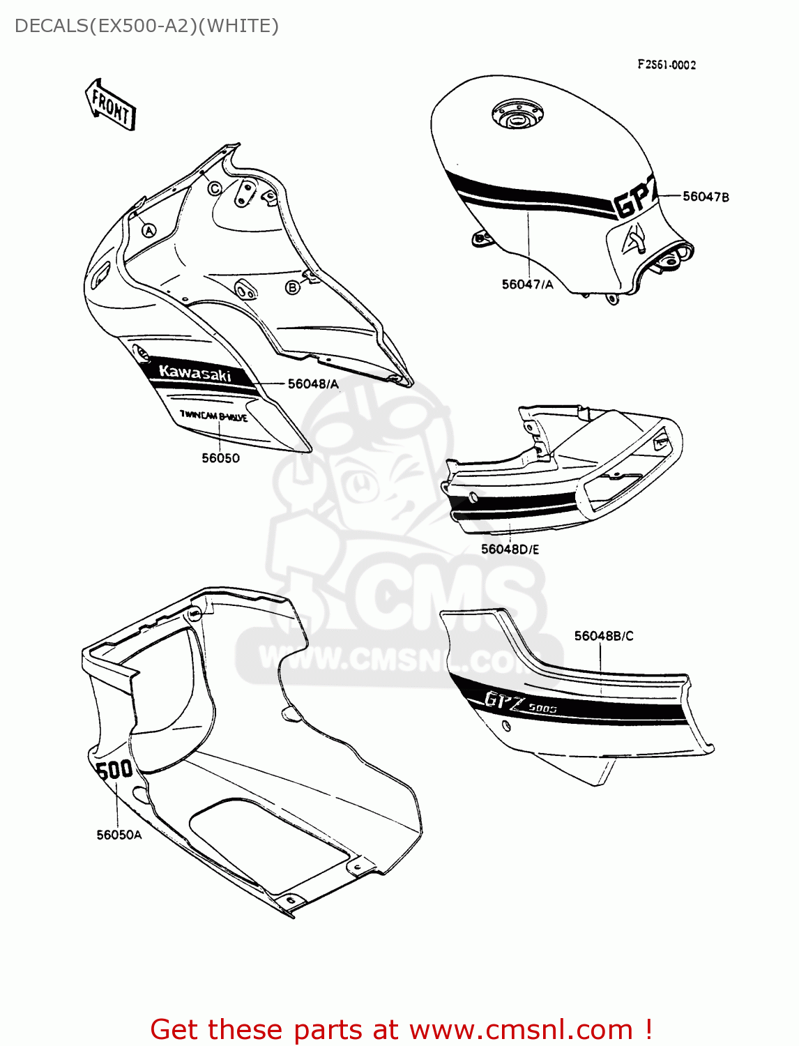 DECALS(EX500-A2)(WHITE) EX500A2 GPZ500S 1988 EUROPE UK AR SD