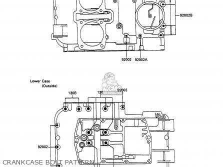 CRANKCASE BOLT PATTERN - EX500A2 GPZ500S 1988 EUROPE UK AR SD
