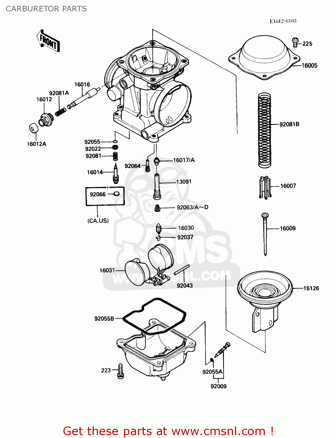 CARBURETOR PARTS EX500A3 1989 USA CALIFORNIA CANADA