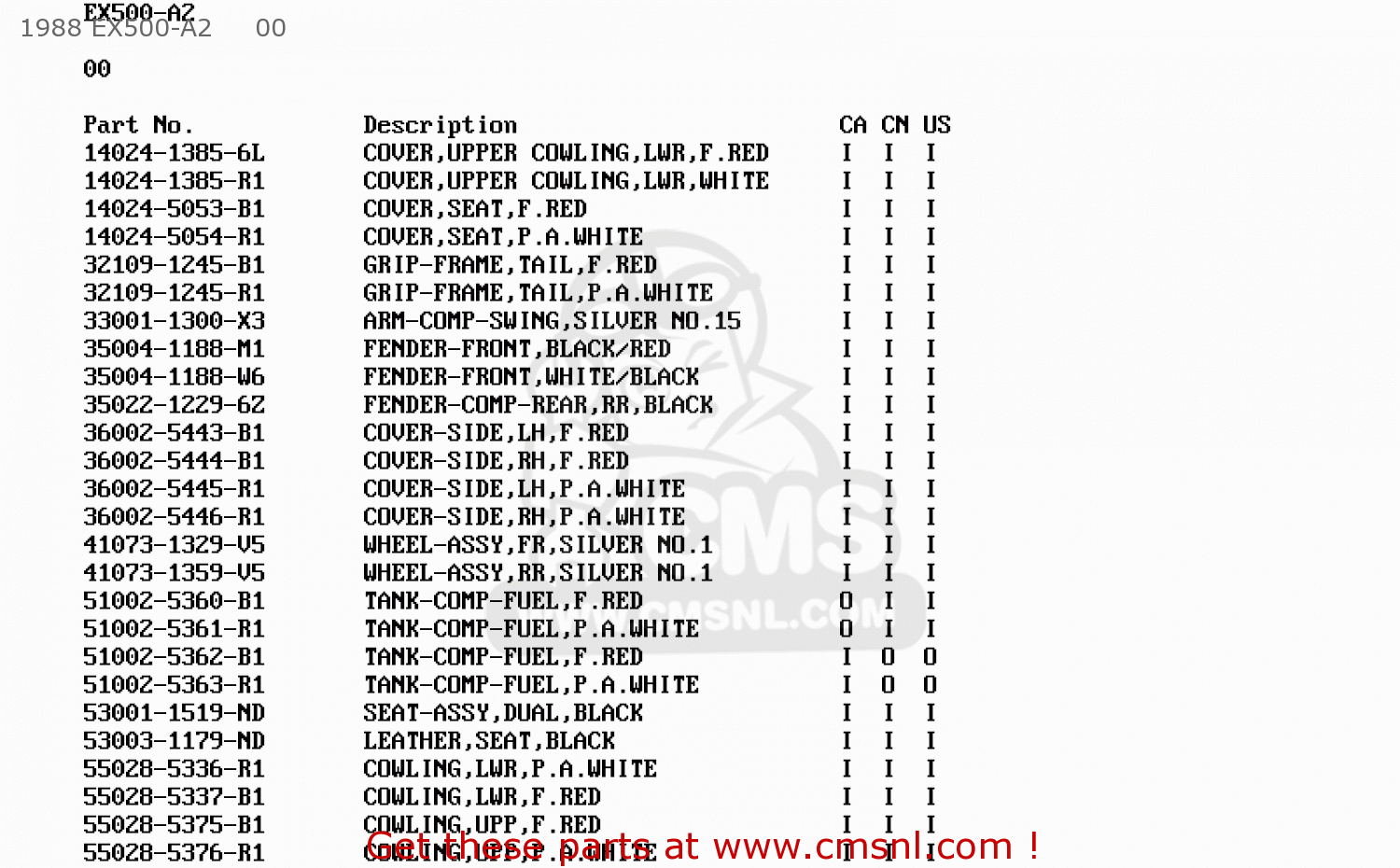 1988 EX500-A2     00 EX500A3 1989 USA CALIFORNIA CANADA