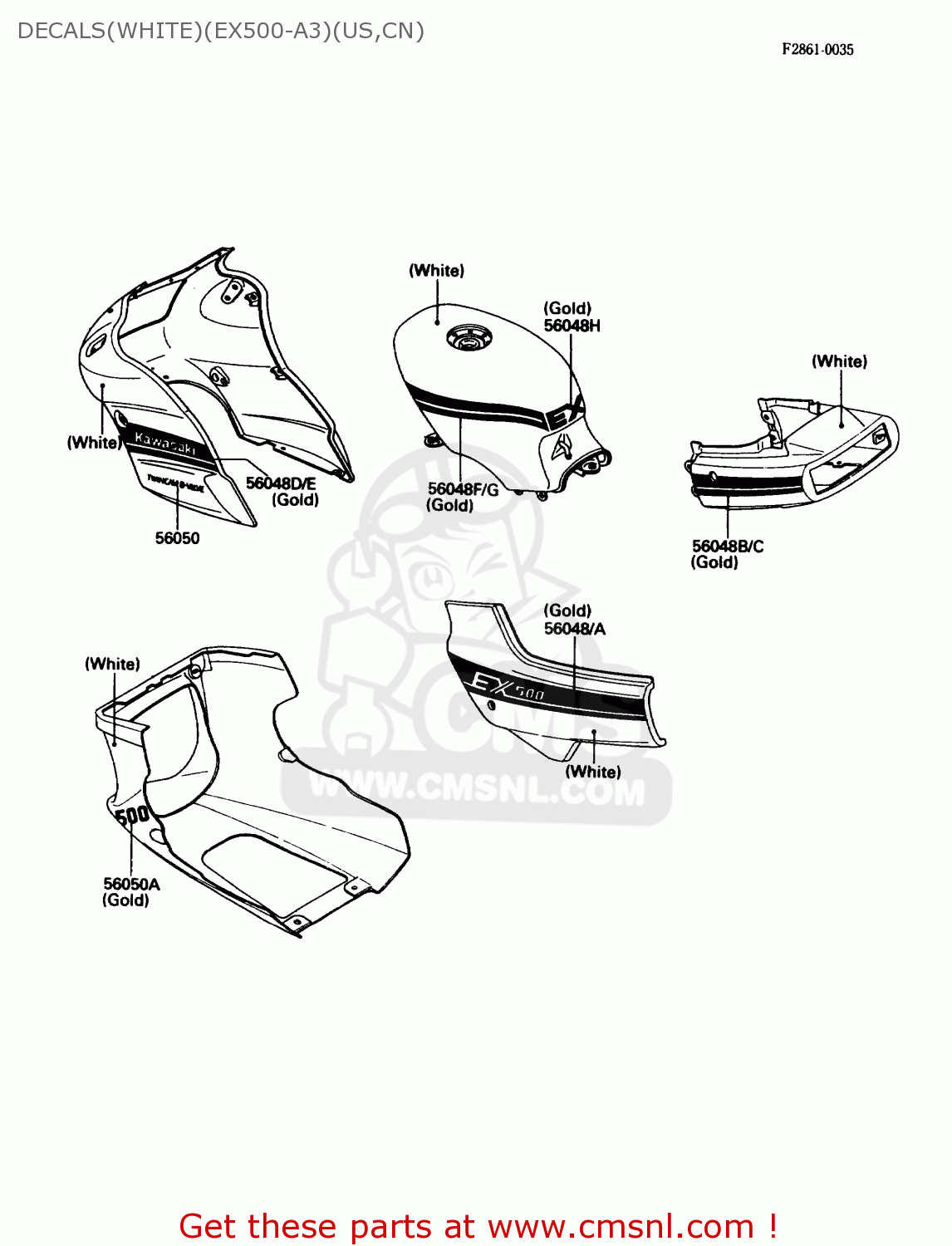 DECALS(WHITE)(EX500-A3)(US,CN) EX500A3 1989 USA CALIFORNIA CANADA
