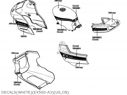 DECALS(WHITE)(EX500-A3)(US,CN) - EX500A3 1989 USA CALIFORNIA CANADA